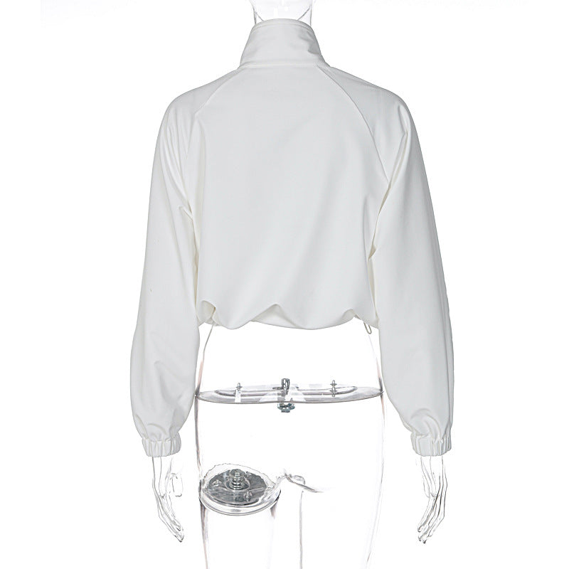 BamBam Autumn Fashion Trend American Street Style Zipper Stand Collar Drawstring Slim Waist Short Jacket - BamBam