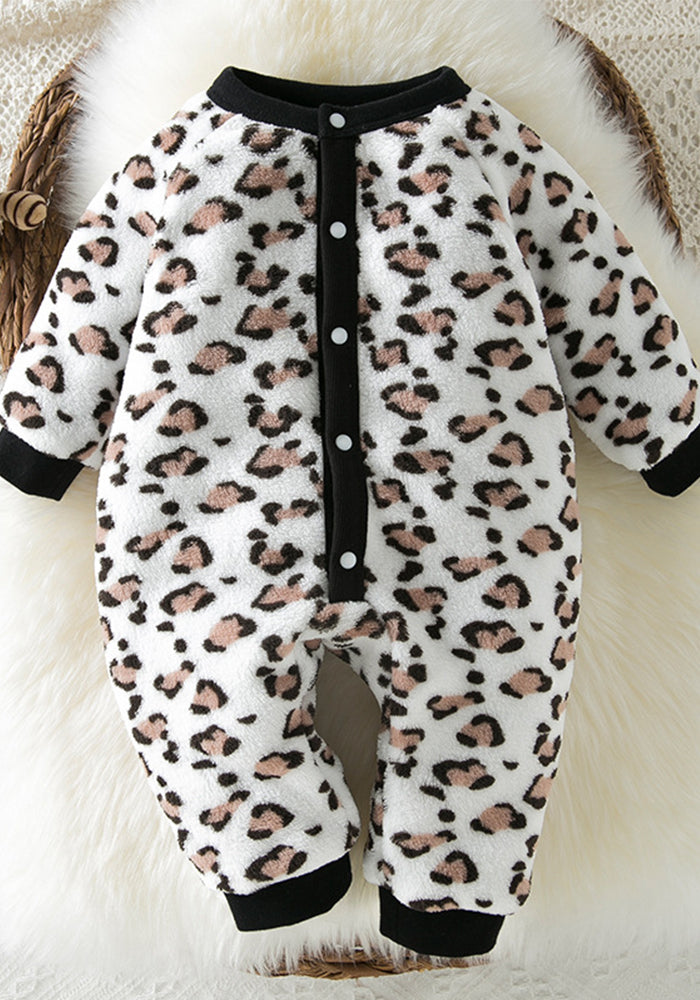 Autumn And Winter Newborn Baby Jumpsuit Warm Fleecee Long-Sleeved Baby Leopard Print Jumpsuit Cute Baby Crawling Set