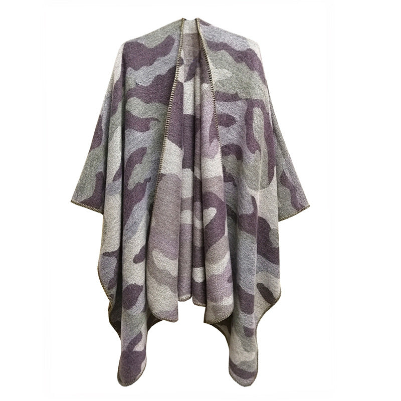 BamBam Women jacquard cape camouflage slit shawl - BamBam