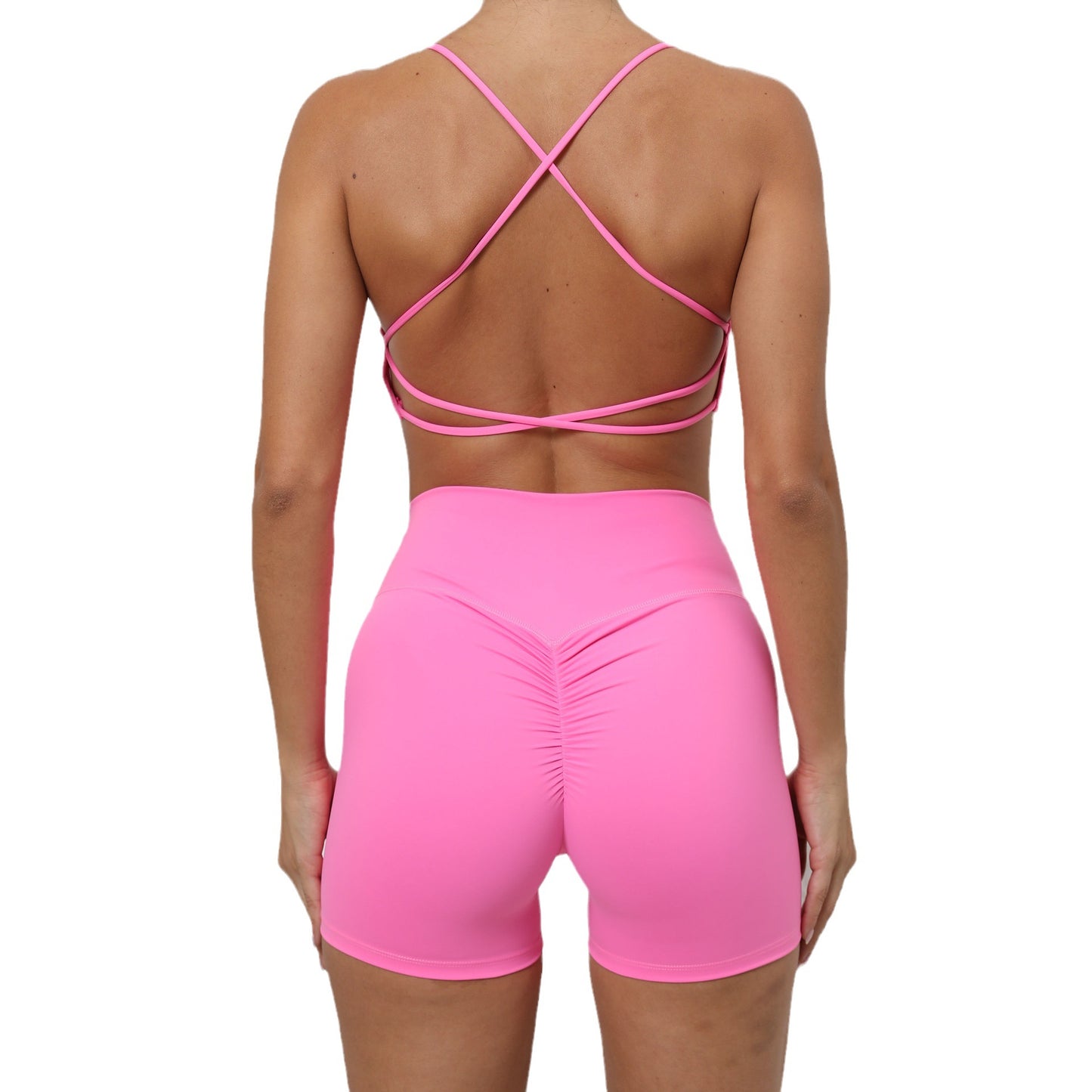 BamBam Women Cross Shoulder Strap Tank Yoga Two Piece Set - BamBam