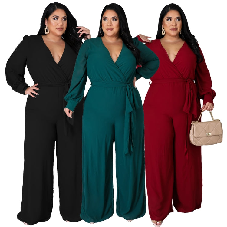 BamBam Autumn Plus Size Elegant Wrap Jumpsuit Black - BamBam Clothing