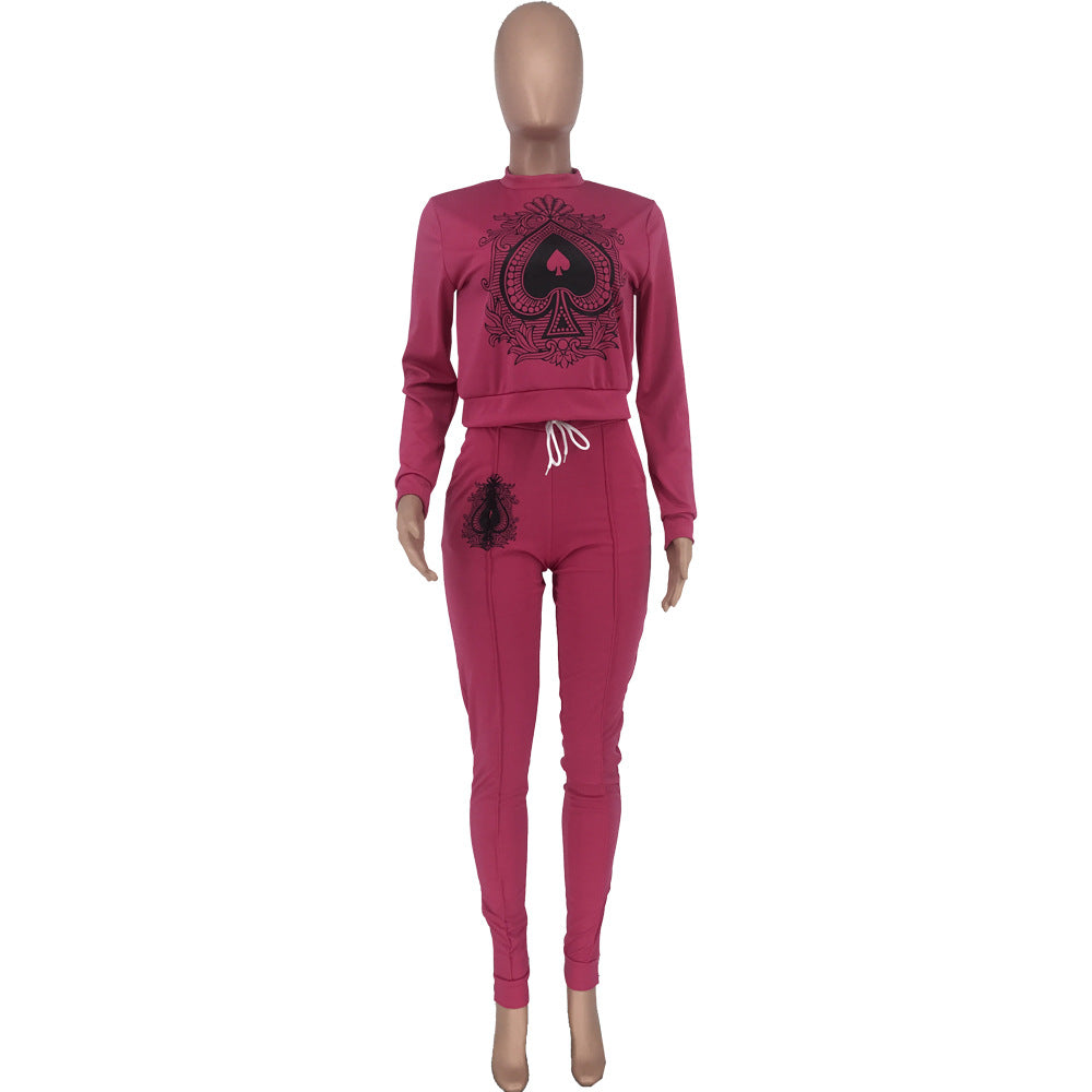 BamBam Sexy Women's Clothing Ace Of Spades Print Two-Piece Pants Set - BamBam