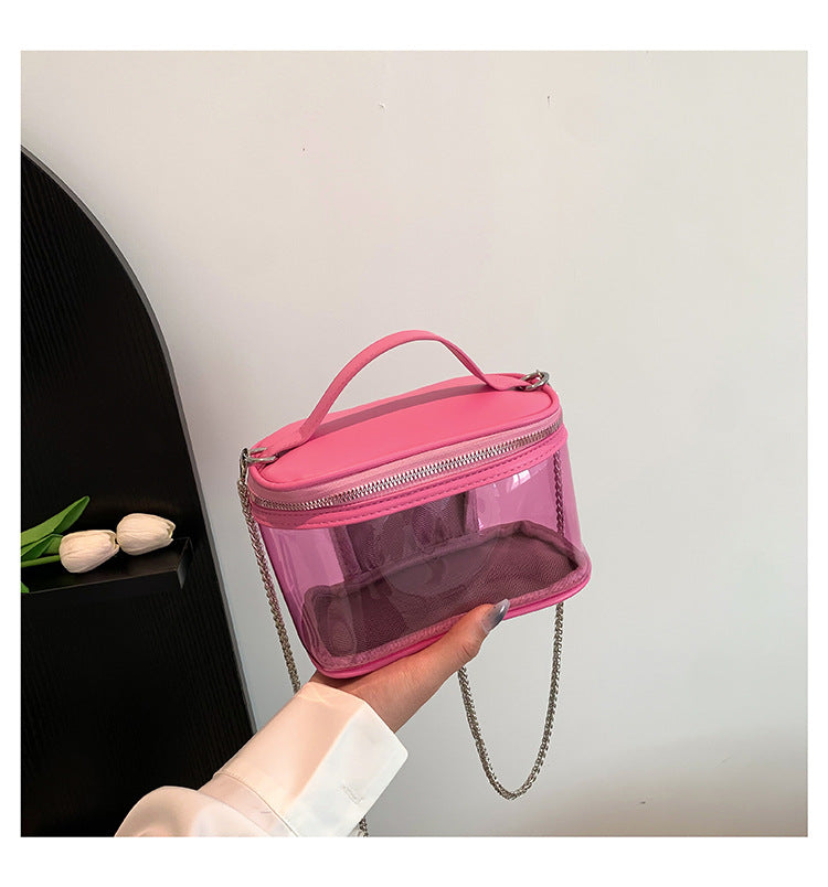 BamBam Women summer transparent jelly bag portable shoulder Messenger cosmetic bag wash bag - BamBam