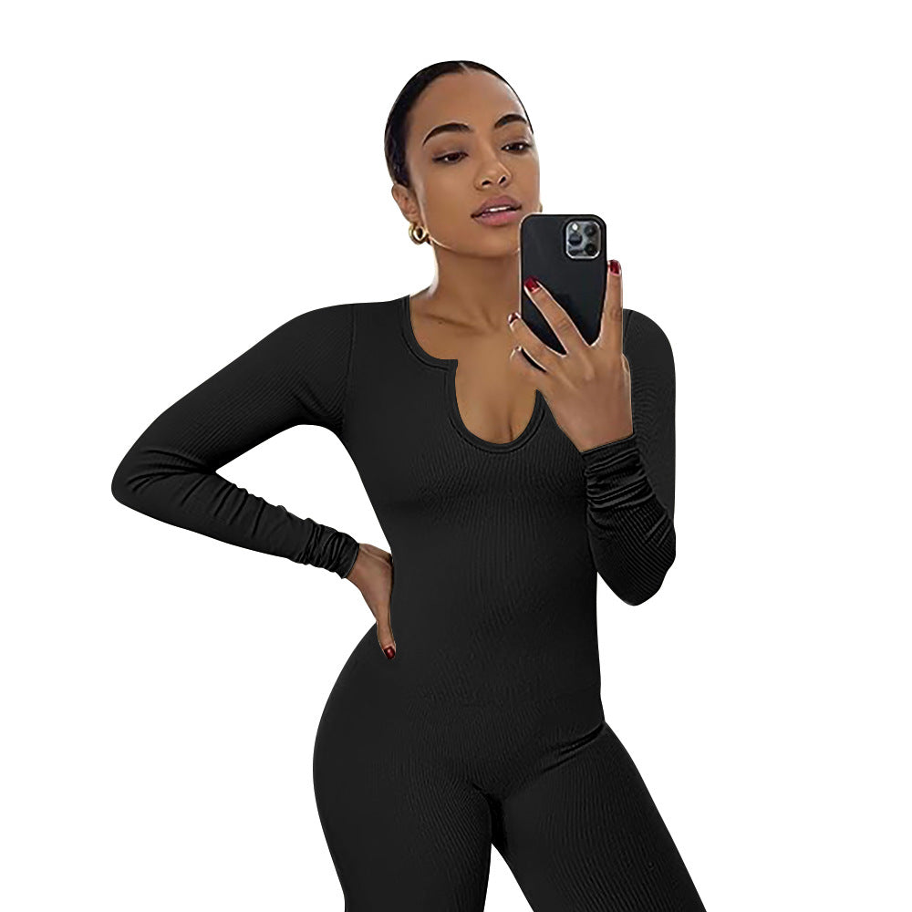 BamBam Women's U-Neck Yoga Sports Rib Jumpsuit - BamBam Clothing