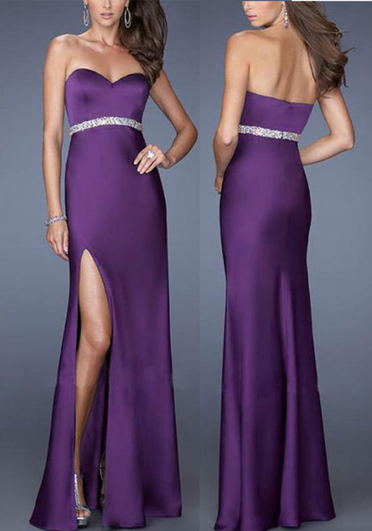 Women Sexy Chest Wrap Slit Evening Dress