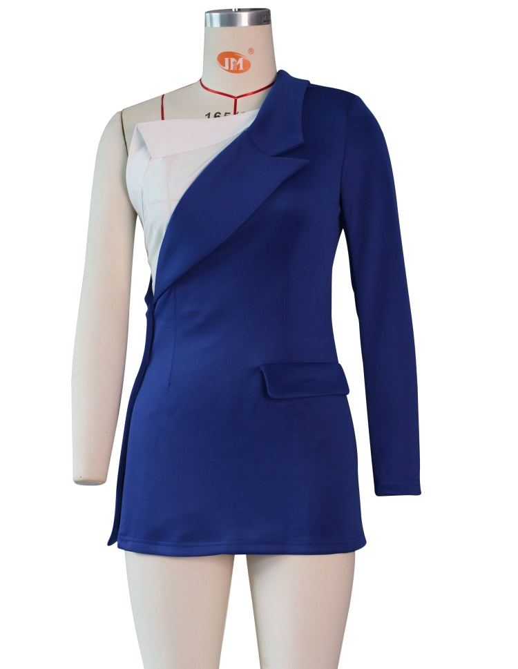 BamBam Winter Sexy Blue Patch One Shoulder Split Blazer Dress - BamBam