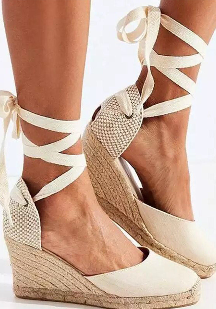 Summer wedge-heeled thick-soled Lace-Up hemp rope sandals