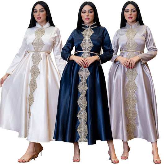 Turkish Satin Gown Dress Abaya Gala Party Skirt Without Belt