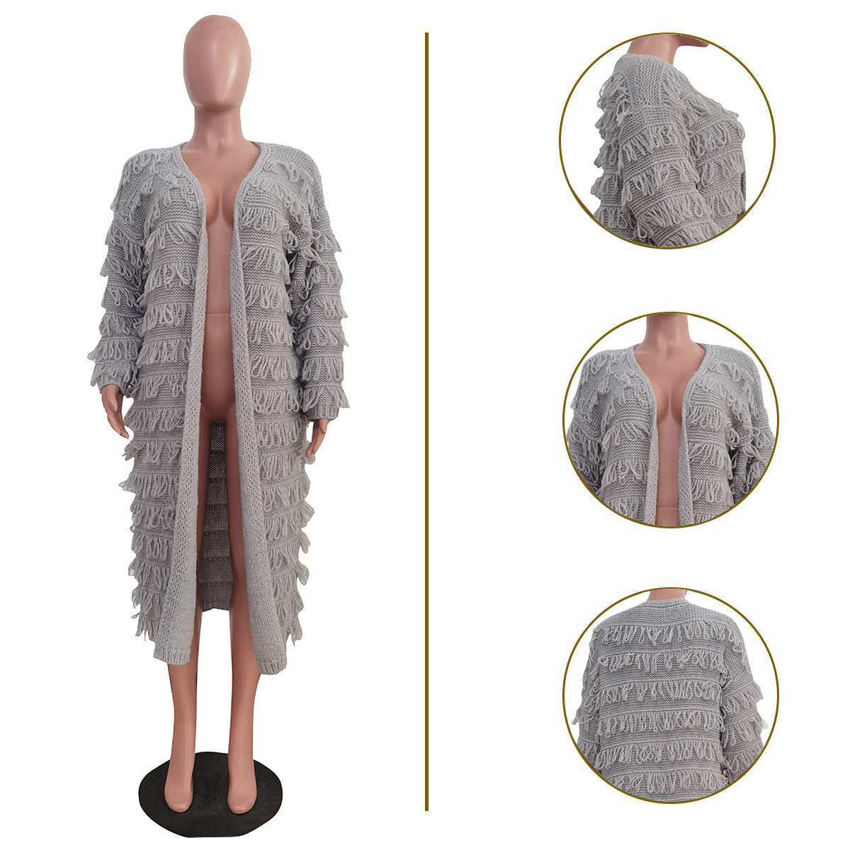 BamBam Women winter fashion tassel knitting long coat - BamBam