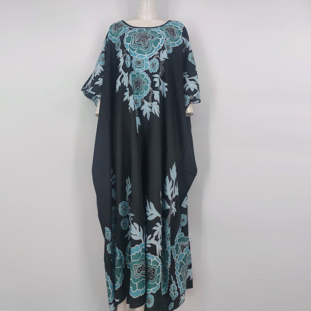 BamBam Women Vintage Ethnic Muslim Round Neck Bat Sleeves Printed Gown - BamBam