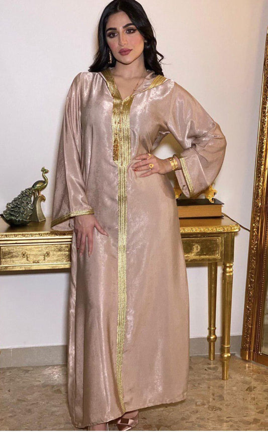 Arab Dubai Arab Middle East Turkey Morocco Islamic Clothing Hooded Kaftan Abaya Embroided Muslim Dress Pink