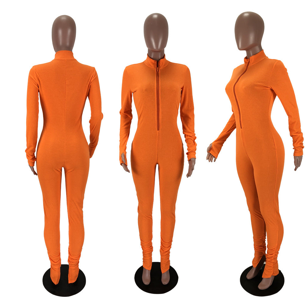 BamBam Fashion Women's Clothing Solid Long Sleeve Slim Fitted Jumpsuit - BamBam Clothing