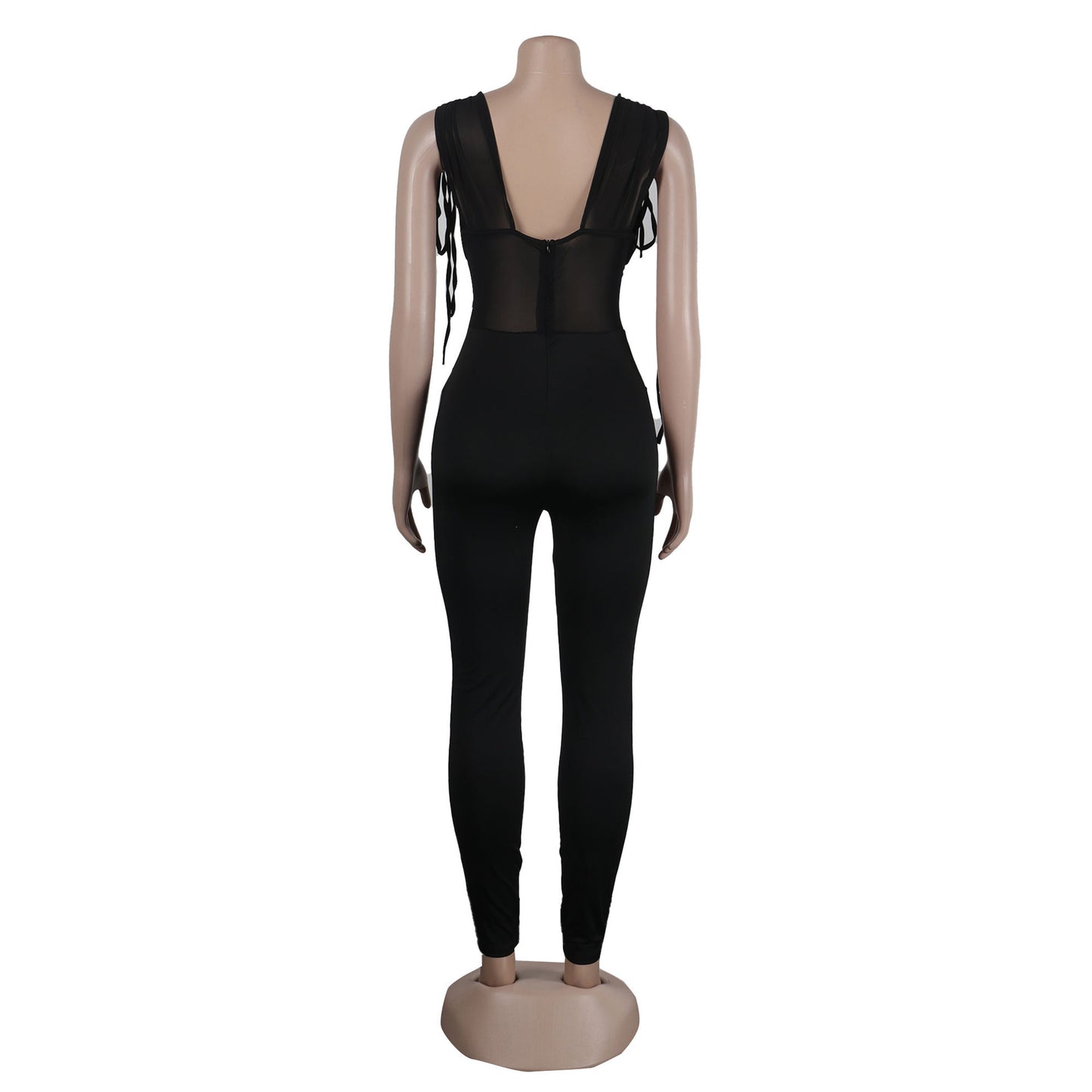 BamBam Sexy Solid See-Through Stretch Tight Fitting Bodycon Jumpsuit - BamBam Clothing