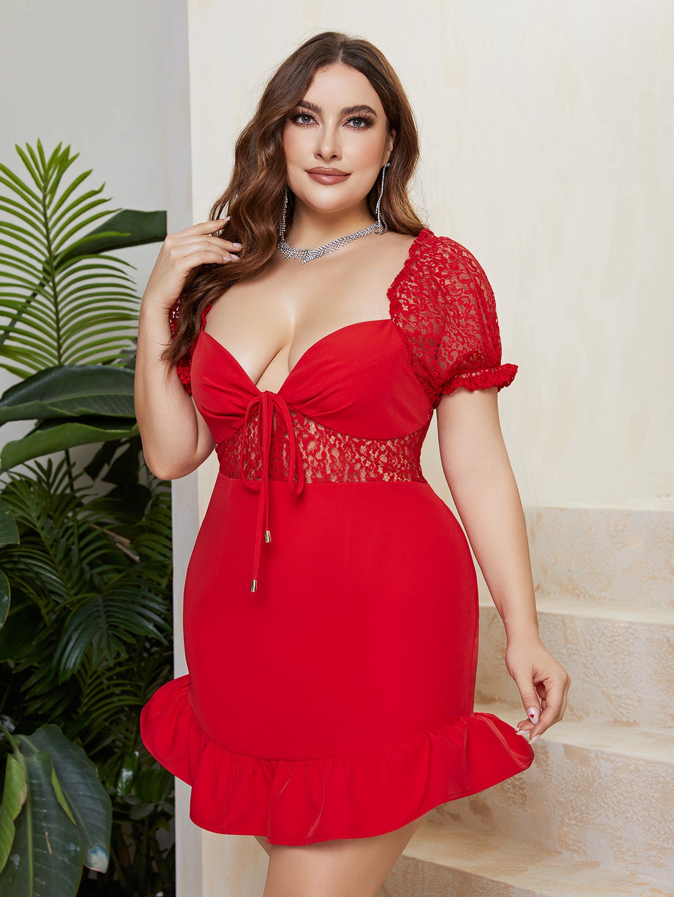 BamBam Sex Plus Size Sensual Dress Patchwork See-Through Low Back Bodycon Dress - BamBam