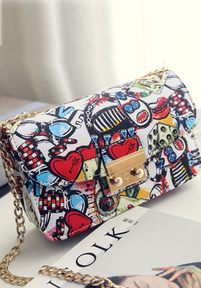 Fashion Printed Small Square Bag Graffiti Women's Style Chain Bag Crossbody Shoulder Bag