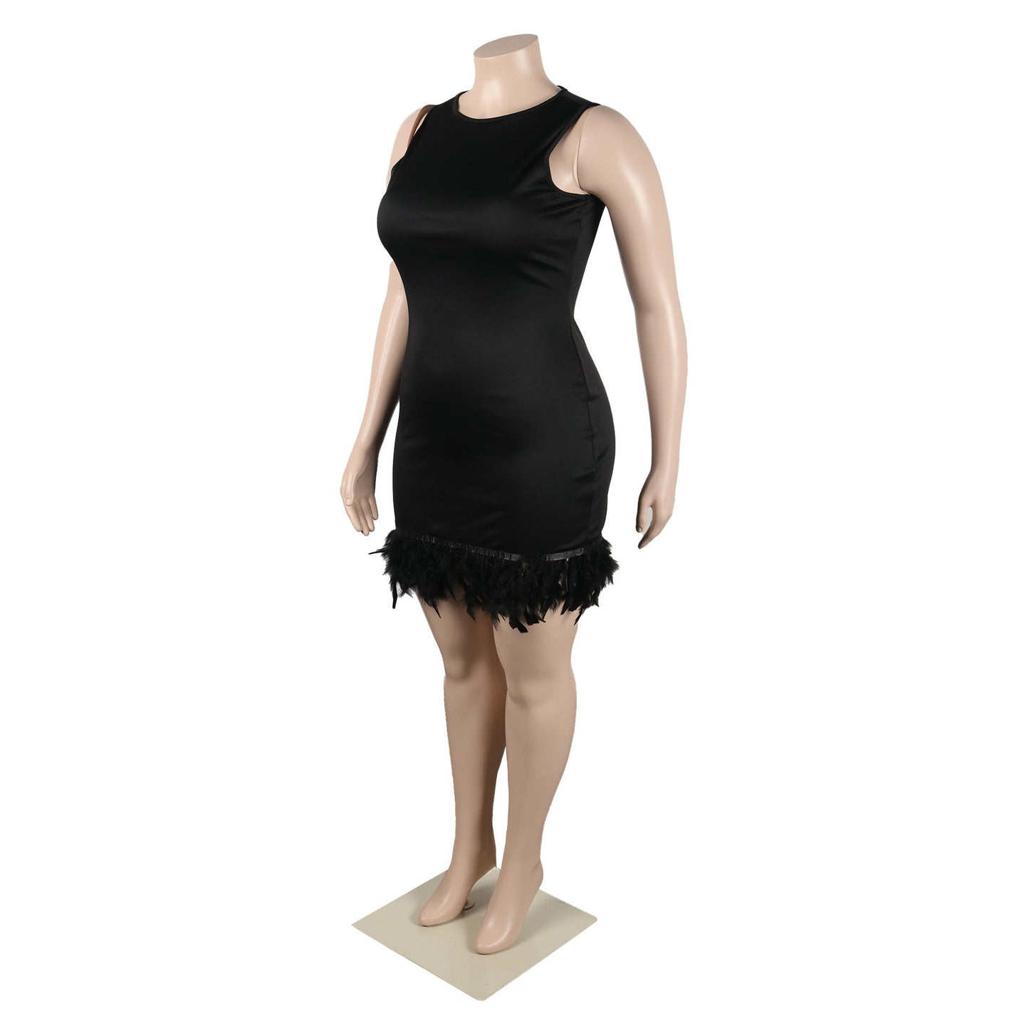 BamBam Women Casual Solid Sleeveless Feather Bodycon Dress - BamBam Clothing