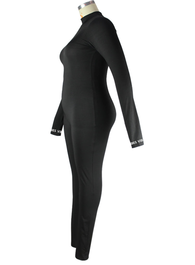 BamBam Fall Plus Size Sexy Pure Black Long Sleeve Slim Jumpsuit - BamBam Clothing