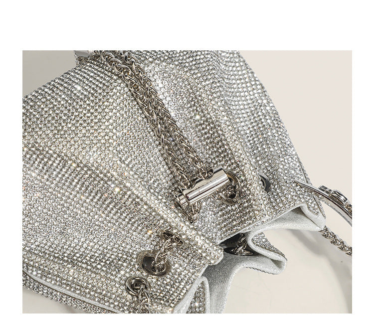 BamBam Full Diamond Bucket Bag Female Small Bag Summer Shoulder Bag Rhinestone Chain Portable Shoulder Messenger Bag - BamBam