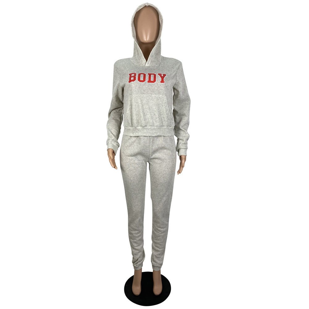 BamBam Women's Letter Print Hoodies Hooded Two Piece Tracksuit - BamBam