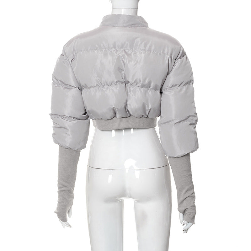 BamBam Women Winter Stand Collar Padded Crop Jacket - BamBam