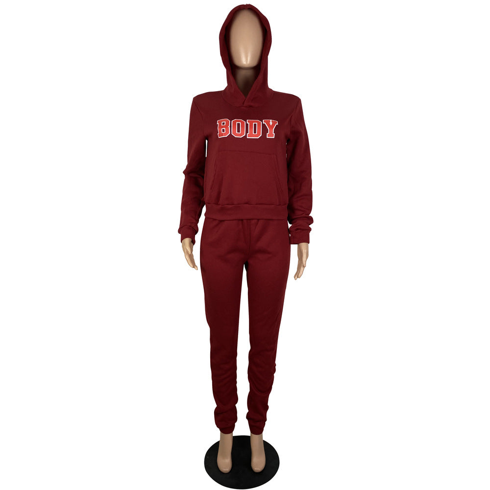 BamBam Women's Letter Print Hoodies Hooded Two Piece Tracksuit - BamBam