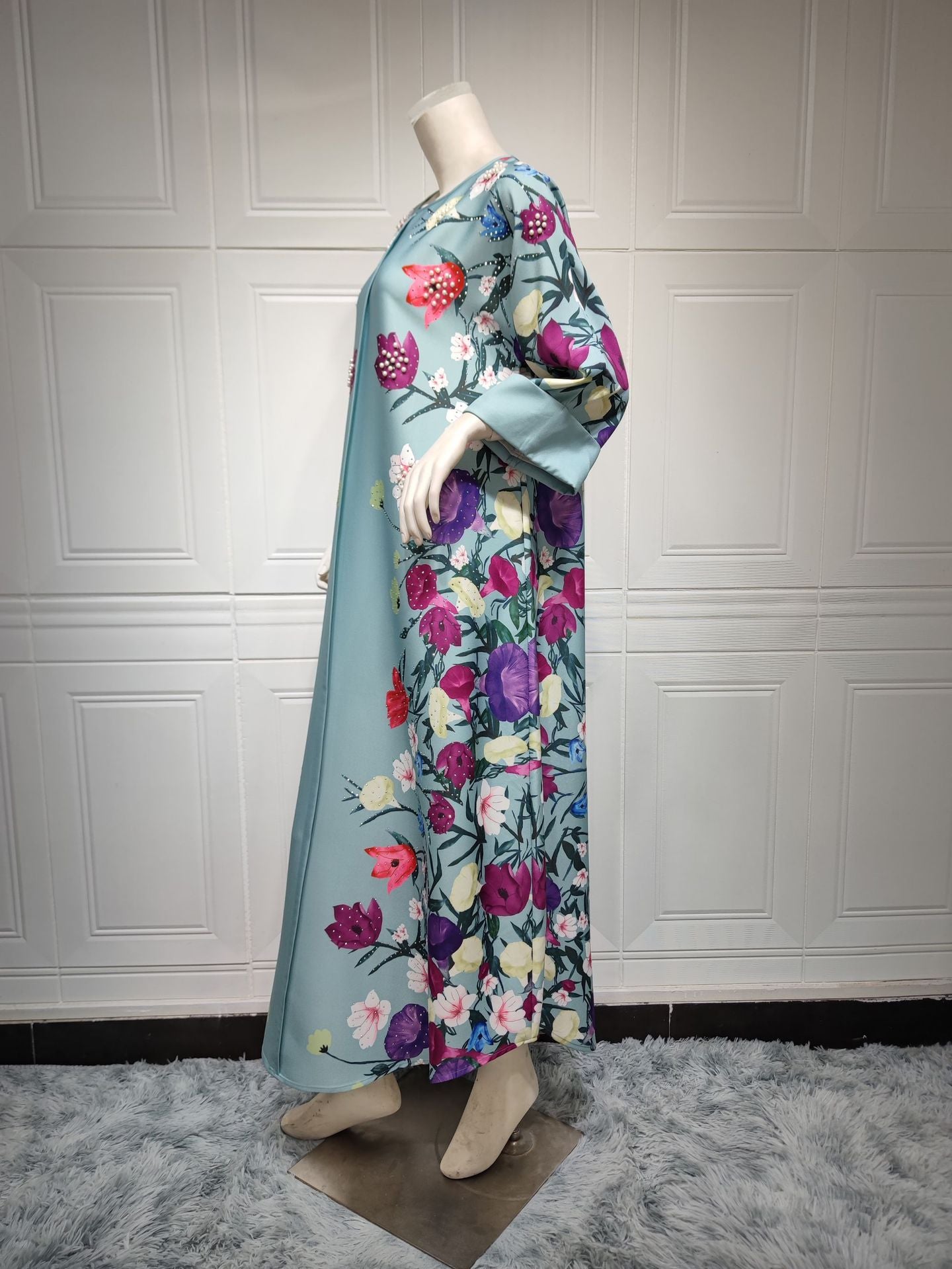 BamBam Muslim Robe Fashion Luxury Diamond Positioning Print Arabian Ladies Dress - BamBam