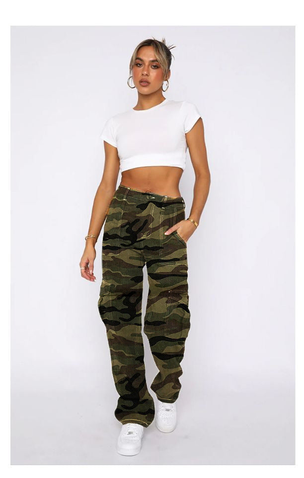 BamBam Trendy Denim Pants Women's Loose Street Camouflage Cargo Pants - BamBam