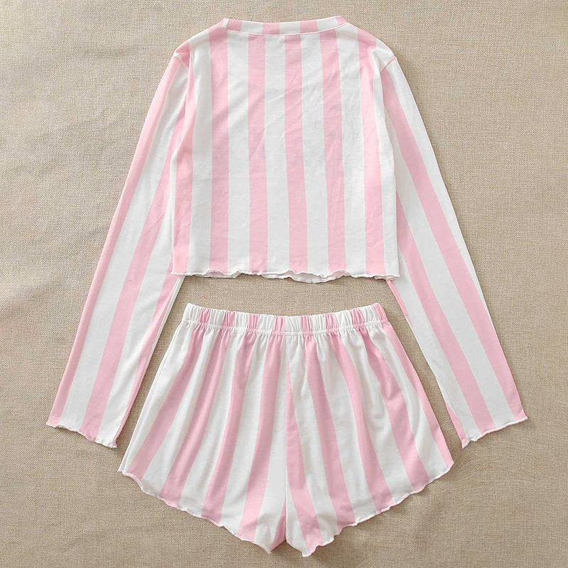 BamBam Women Casual Stripe Pajama Two Piece Set - BamBam