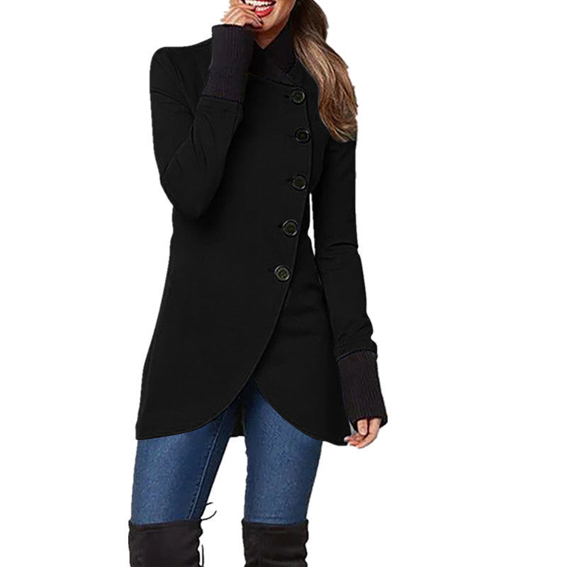 BamBam Autumn And Winter Solid Color Single-Breasted Patchwork Long-Sleeved Jacket - BamBam Clothing