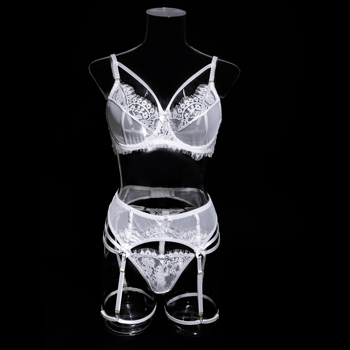 BamBam Sexy Lace See-Through Three-Piece Lingeriesset For Women - BamBam