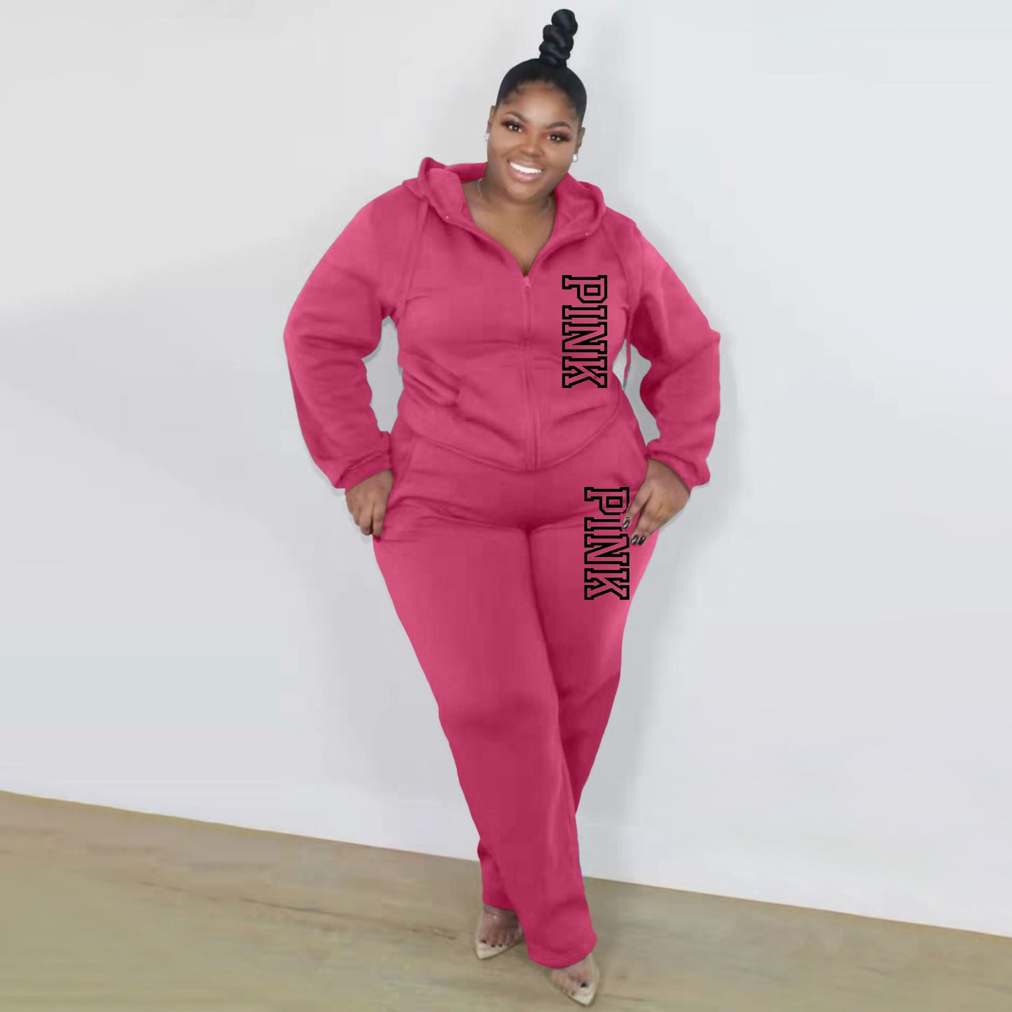 BamBam Plus Size Women Casual Solid Hoodies and pant two-piece set - BamBam
