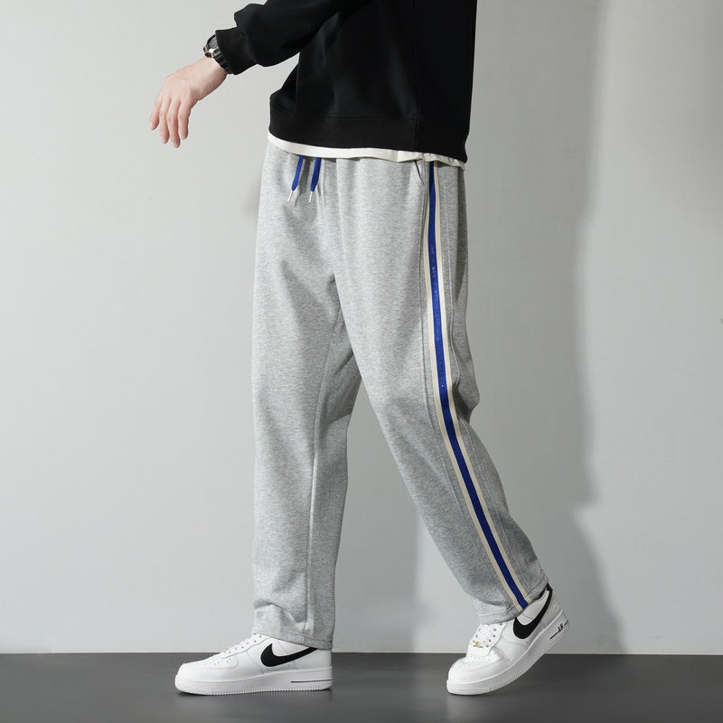 BamBam Men's Autumn And Winter Trendy Loose Side Striped Straight Trousers For Boys Wide-Legged Casual Sweatpants - BamBam