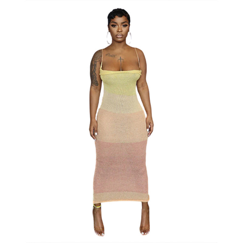 BamBam Women Sexy Backless Contrasting Long Dress with straps - BamBam