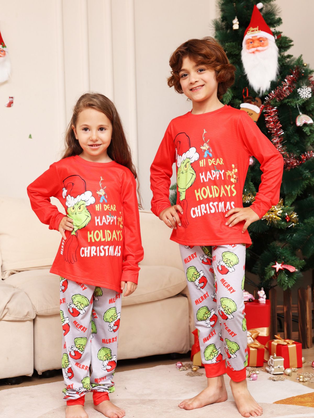 BamBam Christmas Family Wear Letter Cartoon Monster Printed Home Clothes Pajama Two-piece Set - BamBam