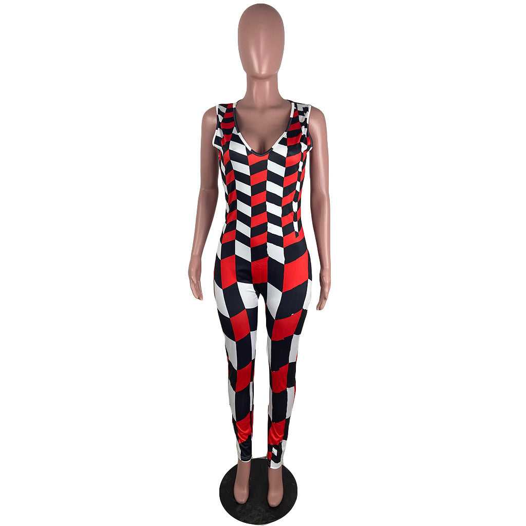 BamBam Women's Sport Sexy Slim Fit Positioning Print Jumpsuit - BamBam Clothing