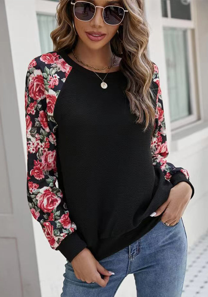 Autumn Printed Patchwork Fashionable And Versatile Casual Round Neck Long Sleeve T-Shirt Women's  Clothing