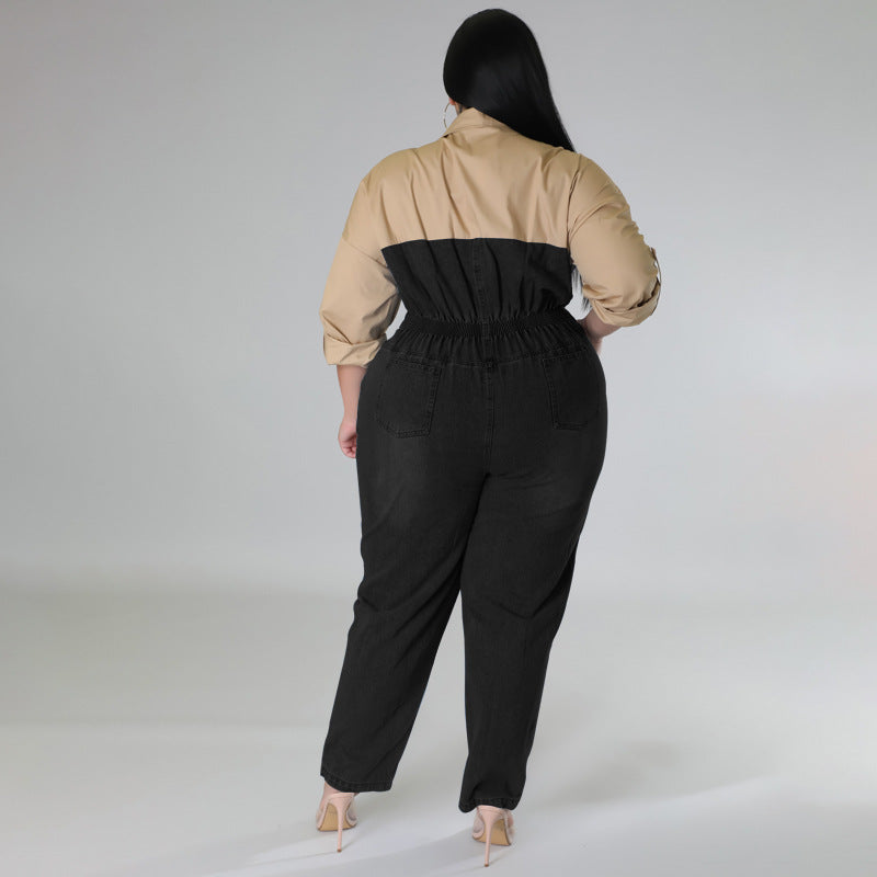 BamBam Plus Size Women's Denim Contrast Jumpsuit - BamBam Clothing