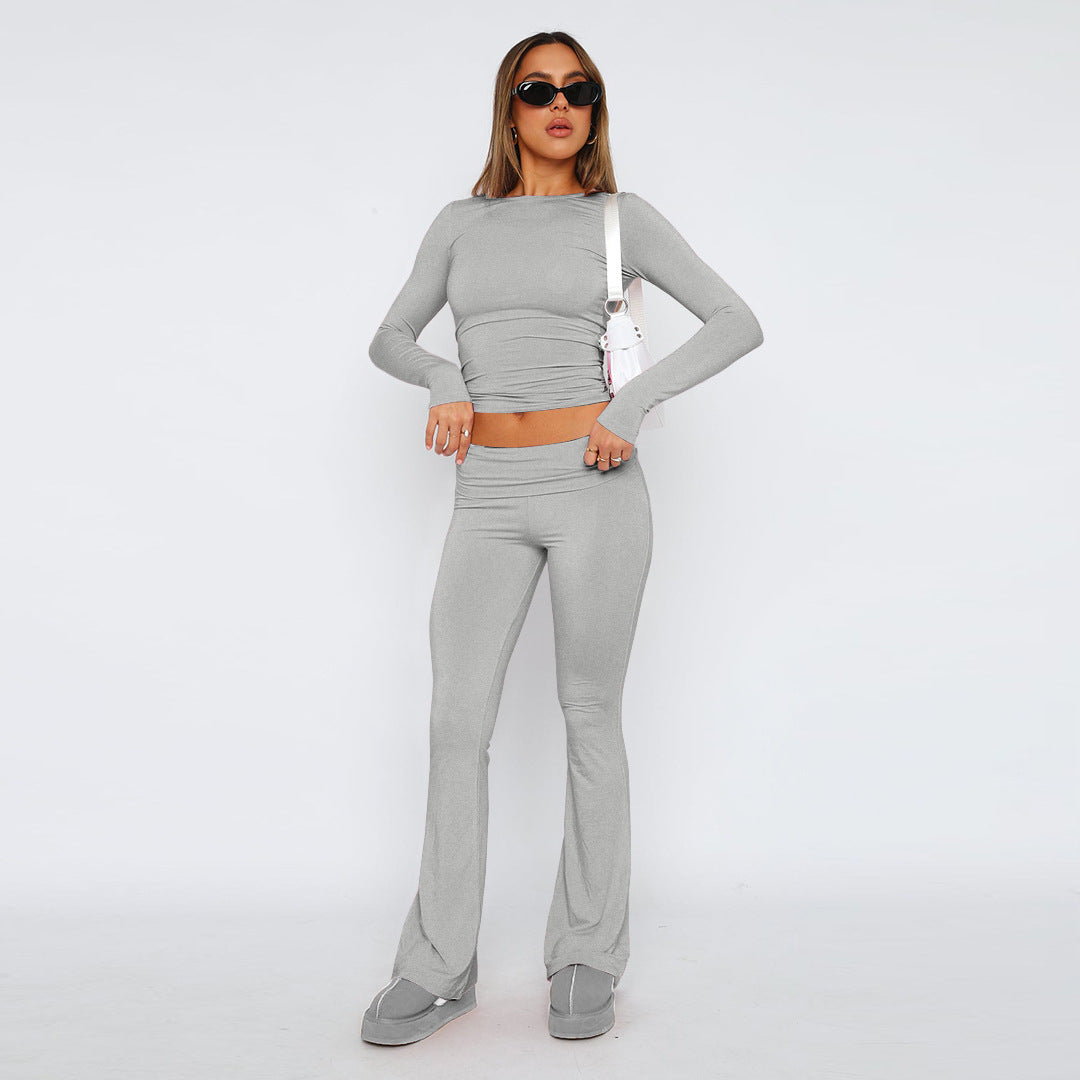 BamBam Women Solid Casual Top and Pant Two-piece Set - BamBam