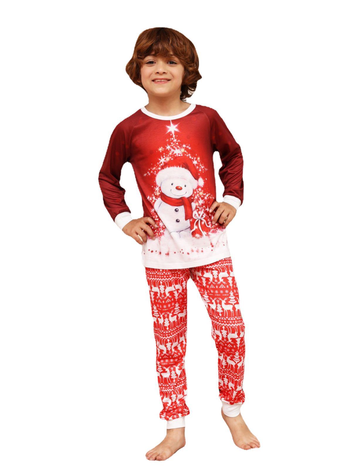 BamBam Christmas Family Wear Cartoon Snowman Fawn Printed Home Clothes Pajama Two-piece Set - BamBam