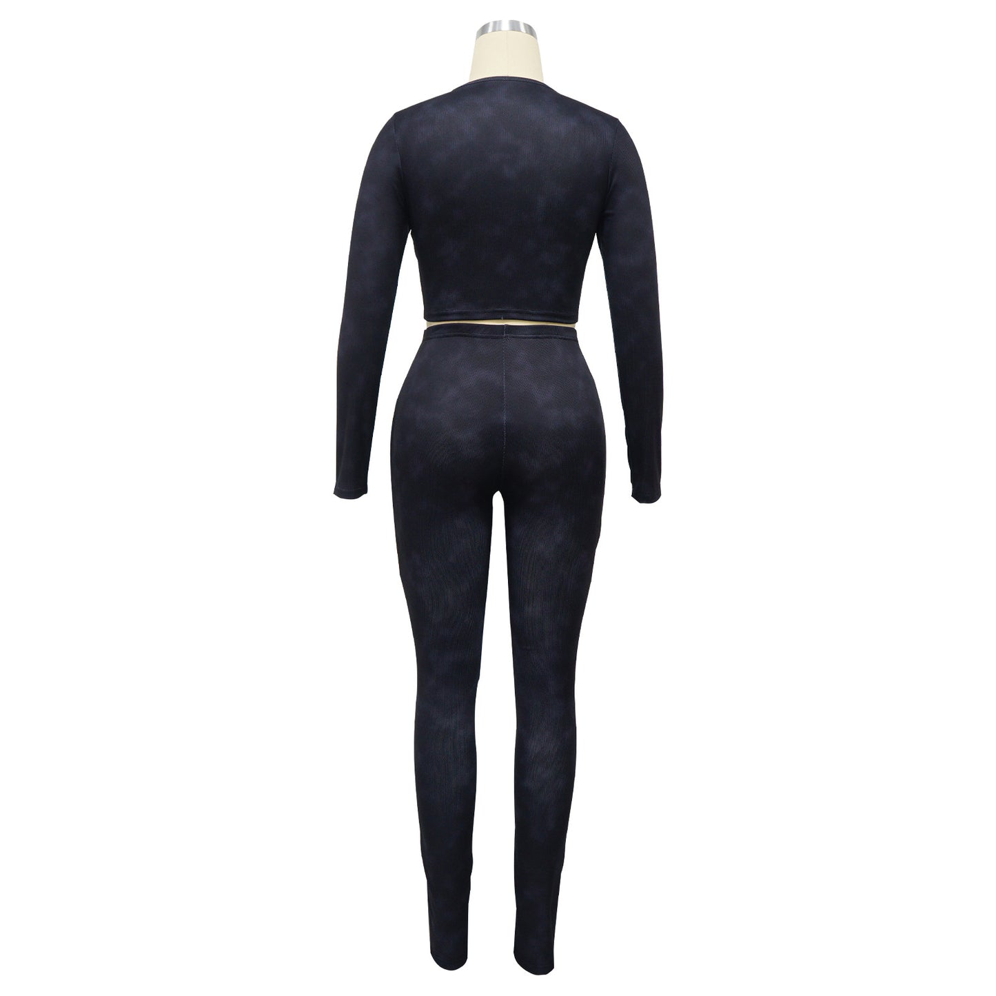 BamBam Women Sexy Ribbed Long Sleeve Top and Pant Two-piece Set - BamBam