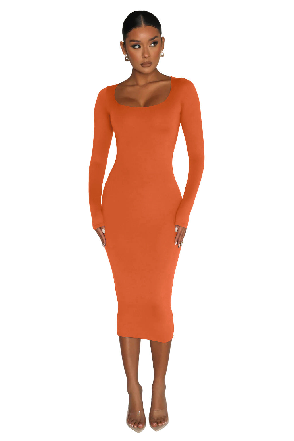 BamBam Women Sexy Long Sleeve Round Neck Bodycon Dress - BamBam Clothing