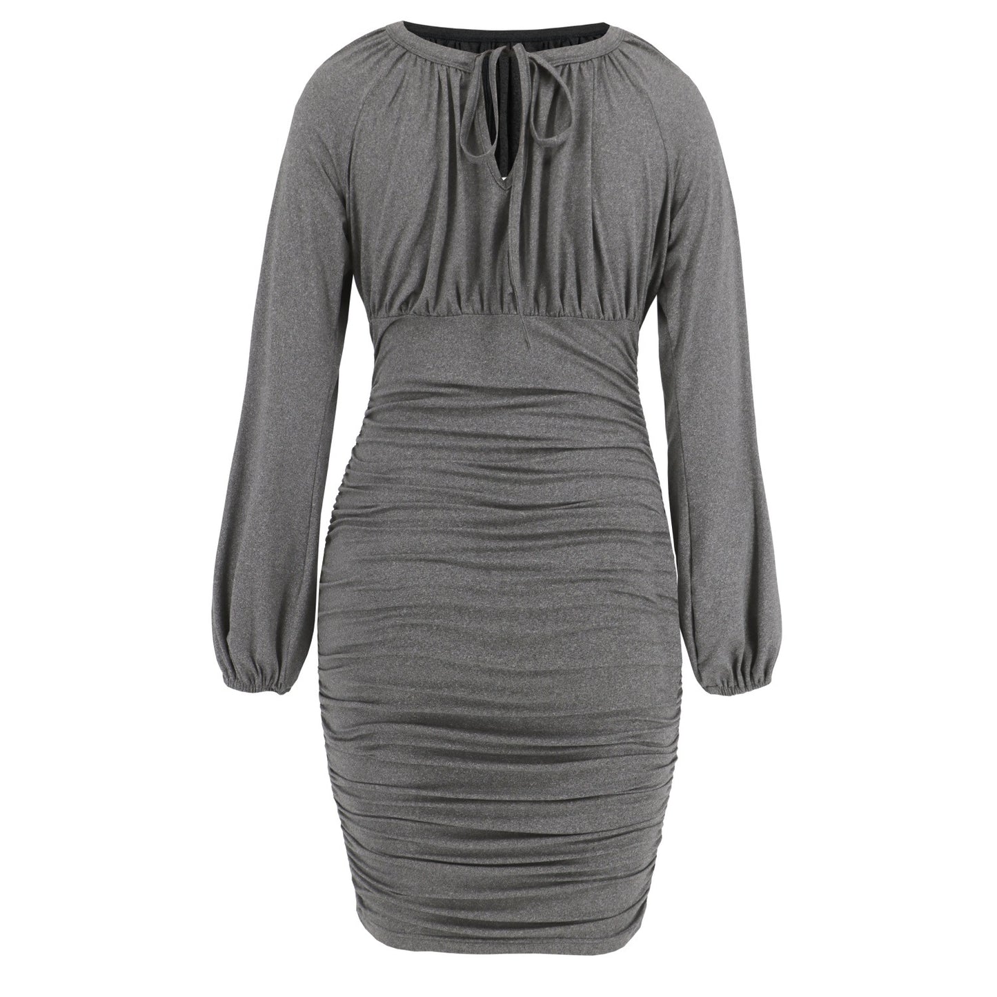 BamBam Women Sexy Lace-up Pleated Long Sleeve Dress - BamBam Clothing