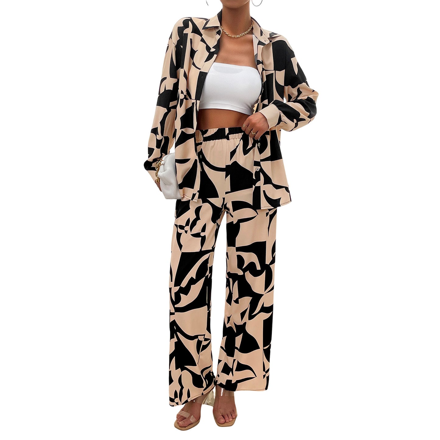 BamBam Women Casual printed long-sleeved top and trousers two-piece set - BamBam