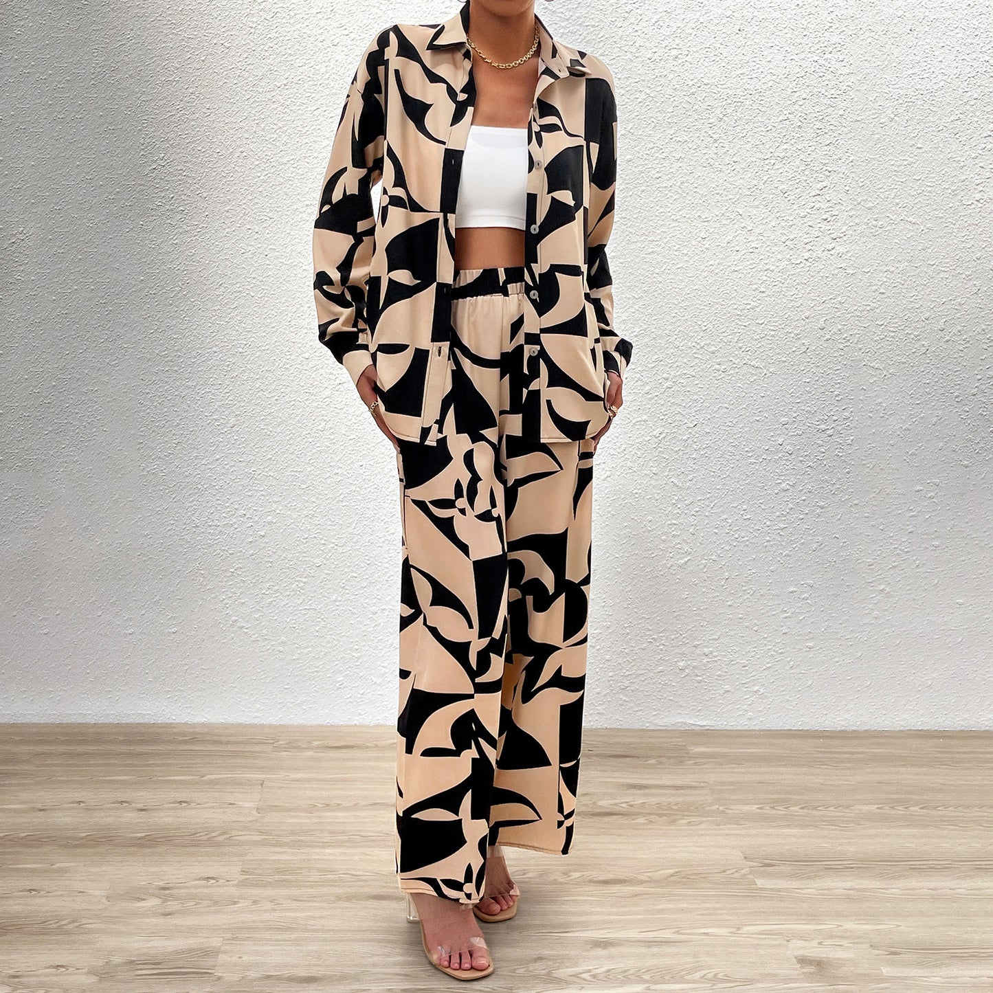 BamBam Women Casual printed long-sleeved top and trousers two-piece set - BamBam