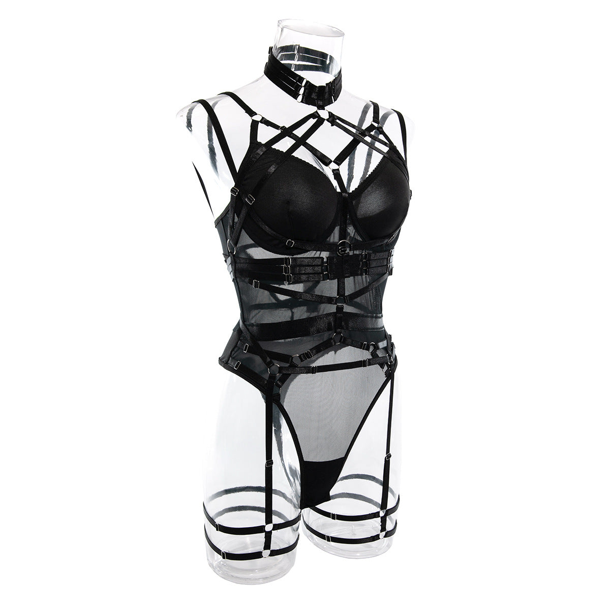 BamBam Women Sexy Mesh See-Through Garter Lace-Up Sexy Lingerie - BamBam