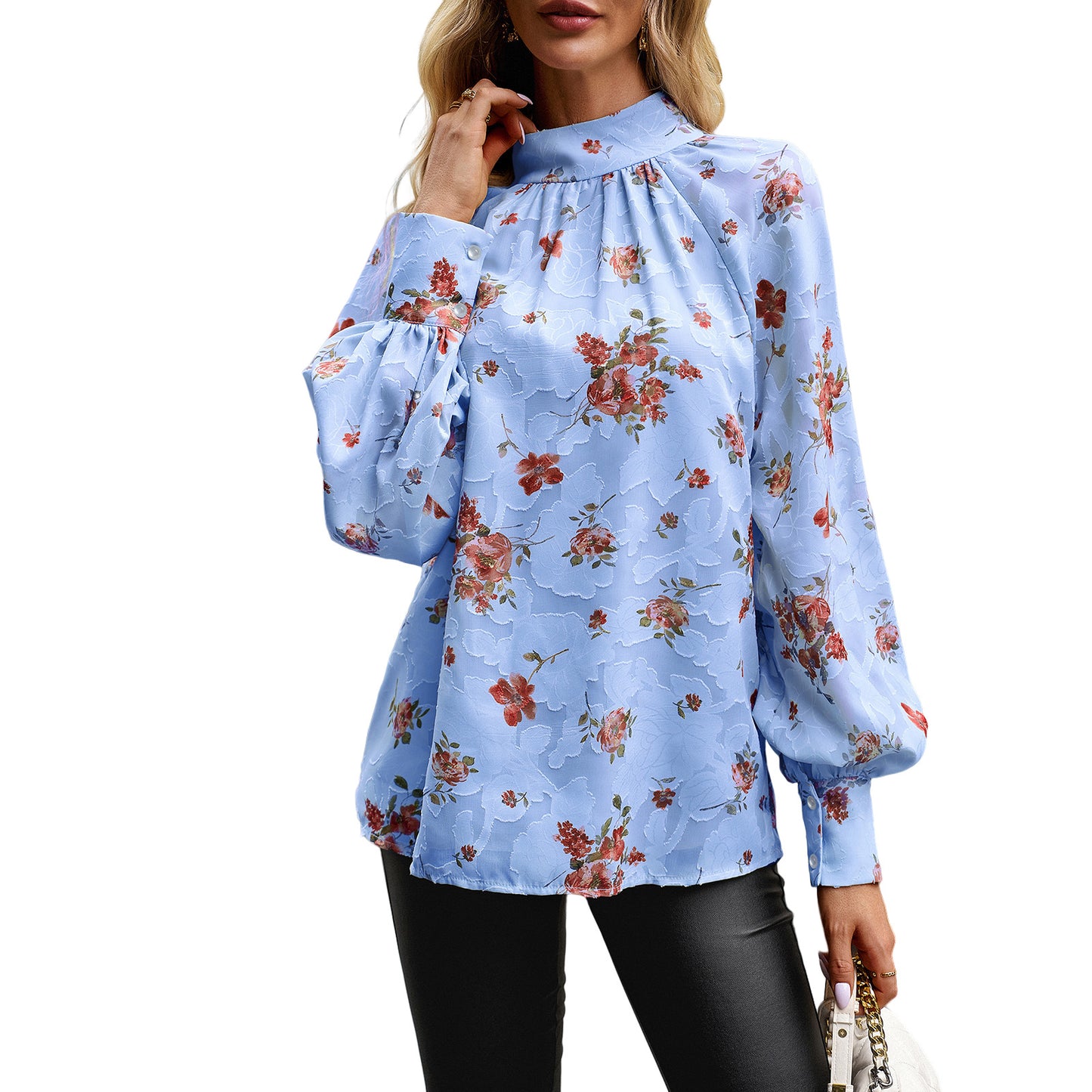 BamBam Women's Autumn And Winter Printed Shirt Chic Elegant Career Long-Sleeved Blouse - BamBam