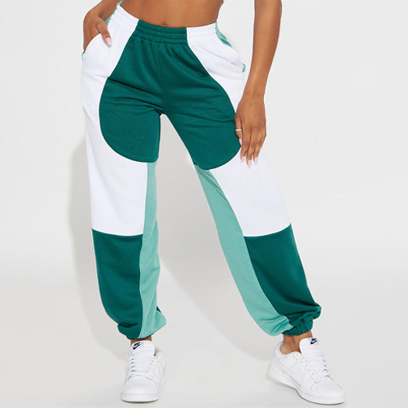 BamBam Fashionable Color Matching Loose Sports Pants Elastic Waist Outdoor Jogging Casual Sweatpants - BamBam Clothing