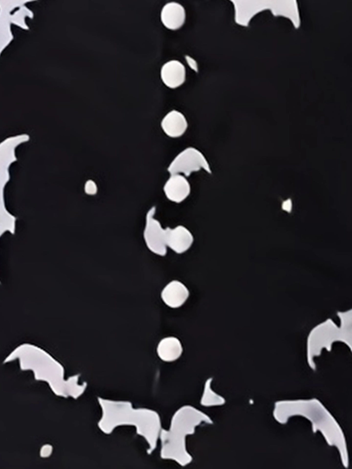 BamBam Halloween Witch Bat Print Short Sleeve Button Black And White Turndown Collar Retro A-Line Swing Dress - BamBam