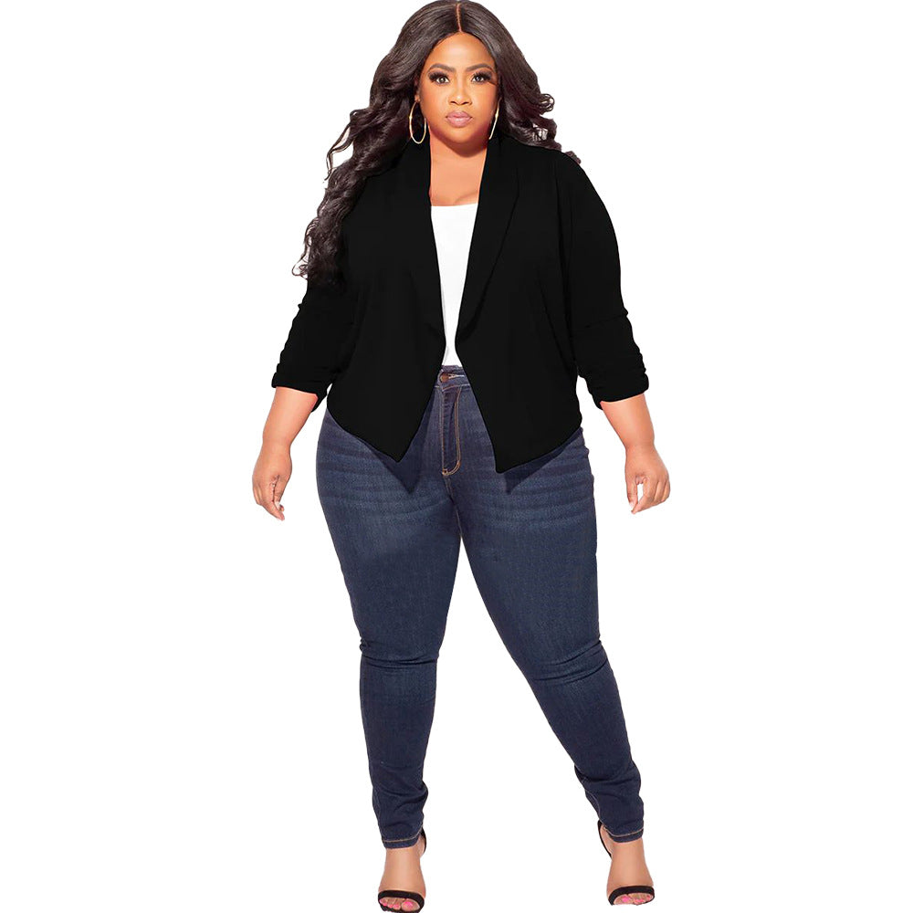 BamBam Plus Size Women Solid Long Sleeve Blazer - BamBam Clothing