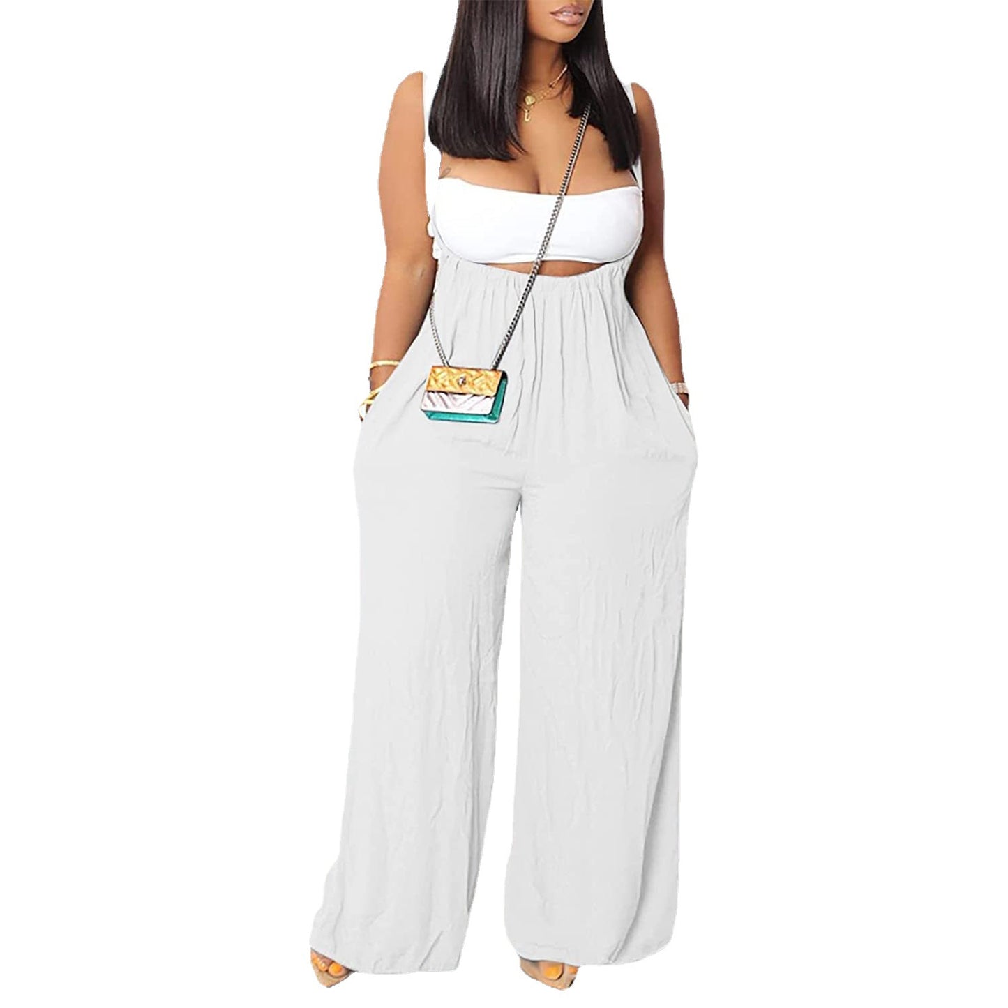 BamBam Women Solid Sleeveless Wide Leg Jumpsuit - BamBam Clothing